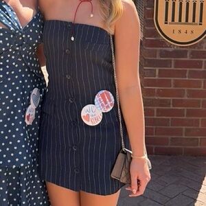 Navy Strapless Button-Down MiniDress